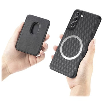Samsung Galaxy S21 FE 5G Magnetisk Cover med Kortholder - Karbonfiber - Sort