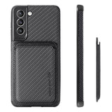Samsung Galaxy S21 FE 5G Magnetisk Cover med Kortholder - Karbonfiber - Sort
