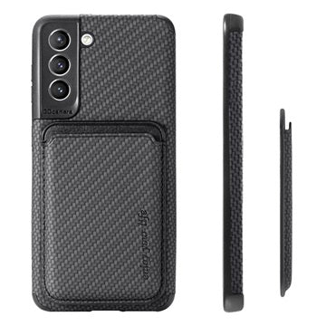 Samsung Galaxy S21 FE 5G Magnetisk Cover med Kortholder - Karbonfiber - Sort