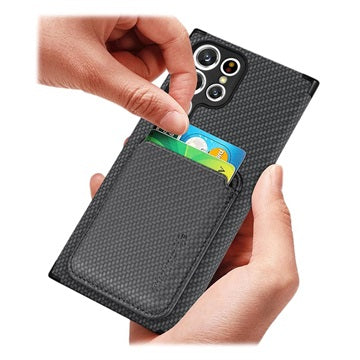 Samsung Galaxy S22 Ultra 5G Magnetisk Cover med Kortholder - Karbonfiber - Sort