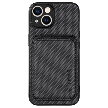 iPhone 14 Magnetisk Cover med Kortholder - Karbonfiber - Sort