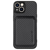 iPhone 14 Magnetisk Cover med Kortholder - Karbonfiber - Sort
