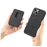 iPhone 14 Magnetisk Cover med Kortholder - Karbonfiber - Sort