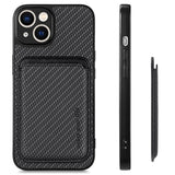 iPhone 14 Magnetisk Cover med Kortholder - Karbonfiber - Sort