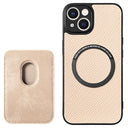 iPhone 15 Magnetisk Cover med Kortholder - Karbonfiber - Kaki