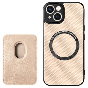 iPhone 15 Magnetisk Cover med Kortholder - Karbonfiber - Kaki