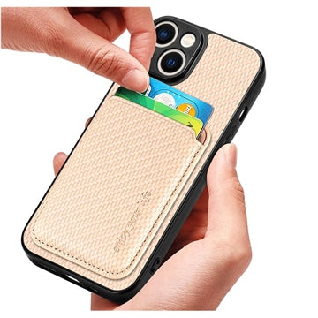 iPhone 15 Magnetisk Cover med Kortholder - Karbonfiber - Kaki
