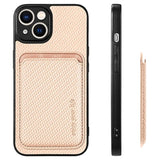 iPhone 15 Magnetisk Cover med Kortholder - Karbonfiber - Kaki