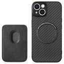 iPhone 15 Plus Magnetisk Cover med Kortholder - Karbonfiber - Sort