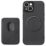 iPhone 15 Plus Magnetisk Cover med Kortholder - Karbonfiber - Sort