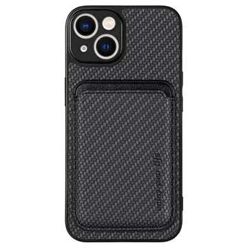 iPhone 15 Plus Magnetisk Cover med Kortholder - Karbonfiber - Sort
