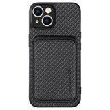 iPhone 15 Plus Magnetisk Cover med Kortholder - Karbonfiber - Sort