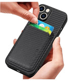 iPhone 15 Plus Magnetisk Cover med Kortholder - Karbonfiber - Sort