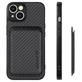 iPhone 15 Plus Magnetisk Cover med Kortholder - Karbonfiber - Sort