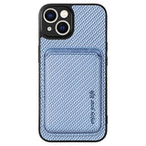 iPhone 15 Plus Magnetisk Cover med Kortholder - Karbonfiber - Blå
