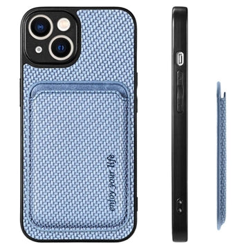 iPhone 15 Plus Magnetisk Cover med Kortholder - Karbonfiber - Blå