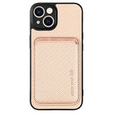 iPhone 15 Plus Magnetisk Cover med Kortholder - Karbonfiber - Kaki