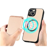 iPhone 15 Plus Magnetisk Cover med Kortholder - Karbonfiber - Kaki