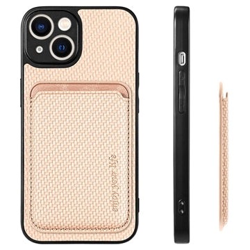 iPhone 15 Plus Magnetisk Cover med Kortholder - Karbonfiber - Kaki