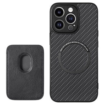 iPhone 15 Pro Magnetisk Cover med Kortholder - Karbonfiber - Sort