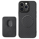 iPhone 15 Pro Magnetisk Cover med Kortholder - Karbonfiber - Sort
