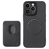 iPhone 15 Pro Magnetisk Cover med Kortholder - Karbonfiber - Sort