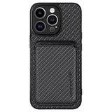 iPhone 15 Pro Magnetisk Cover med Kortholder - Karbonfiber - Sort