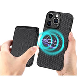 iPhone 15 Pro Magnetisk Cover med Kortholder - Karbonfiber - Sort
