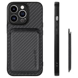 iPhone 15 Pro Magnetisk Cover med Kortholder - Karbonfiber - Sort