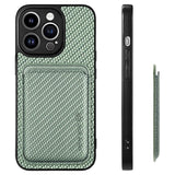 iPhone 15 Pro Magnetisk Cover med Kortholder - Karbonfiber - Grøn