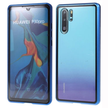 Huawei P30 Pro Magnetisk Cover med Hærdet Glas - Blå