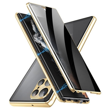 Samsung Galaxy S23 Ultra 5G Magnetisk Cover med Hærdet Glas - Privatliv - Guld