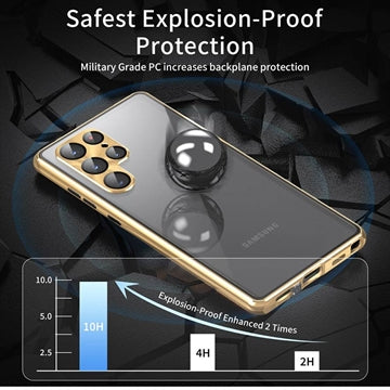 Samsung Galaxy S23 Ultra 5G Magnetisk Cover med Hærdet Glas - Privatliv - Guld