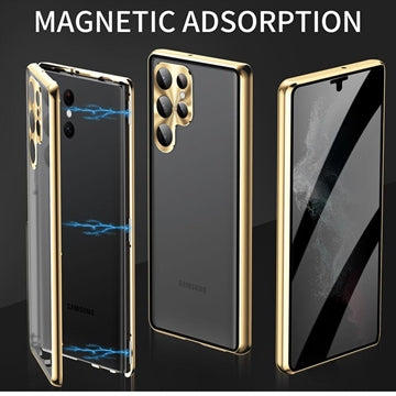 Samsung Galaxy S23 Ultra 5G Magnetisk Cover med Hærdet Glas - Privatliv - Guld