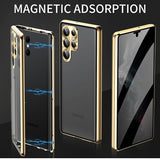 Samsung Galaxy S23 Ultra 5G Magnetisk Cover med Hærdet Glas - Privatliv - Guld
