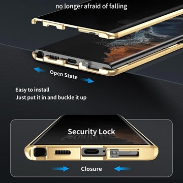 Samsung Galaxy S23 Ultra 5G Magnetisk Cover med Hærdet Glas - Privatliv - Guld