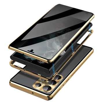 Samsung Galaxy S23 Ultra 5G Magnetisk Cover med Hærdet Glas - Privatliv - Guld