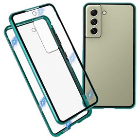 Samsung Galaxy S21 FE 5G Magnetisk Cover med Hærdet Glas - Blå