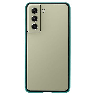 Samsung Galaxy S21 FE 5G Magnetisk Cover med Hærdet Glas - Blå