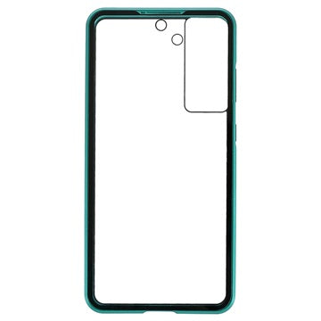 Samsung Galaxy S21 FE 5G Magnetisk Cover med Hærdet Glas - Blå