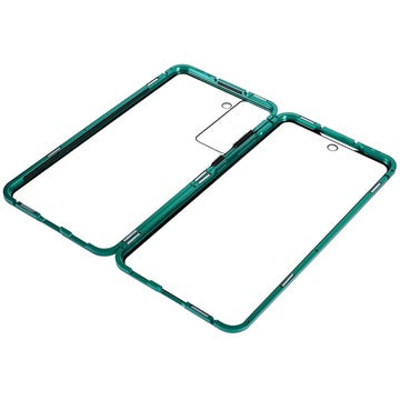 Samsung Galaxy S21 FE 5G Magnetisk Cover med Hærdet Glas - Blå