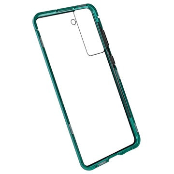 Samsung Galaxy S21 FE 5G Magnetisk Cover med Hærdet Glas - Blå