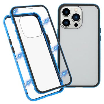iPhone 13 Pro Magnetisk Cover med Hærdet Glas - Blå