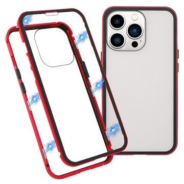 iPhone 13 Pro Magnetisk Cover med Hærdet Glas - Rød