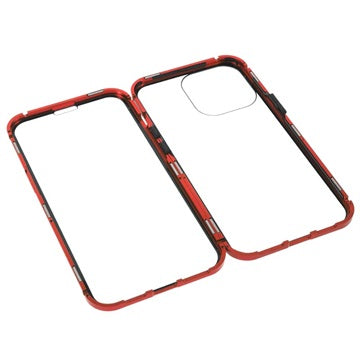 iPhone 13 Pro Magnetisk Cover med Hærdet Glas - Rød