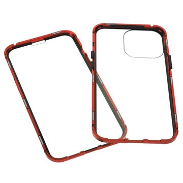 iPhone 13 Pro Magnetisk Cover med Hærdet Glas - Rød