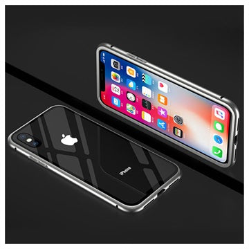 iPhone X Magnetisk Cover med Skærmbeskyttelse Hærdet Glas til Bagsiden - Grå