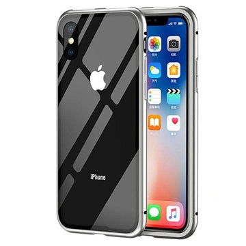 iPhone X Magnetisk Cover med Skærmbeskyttelse Hærdet Glas til Bagsiden - Grå