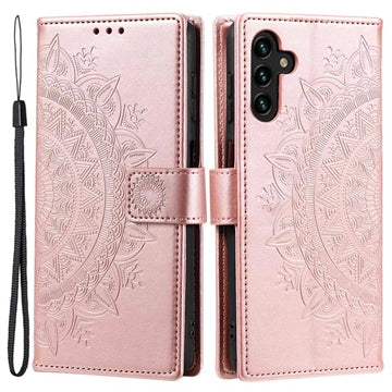 Samsung Galaxy A54 5G Mandala Series Etui med Pung - Rødguld