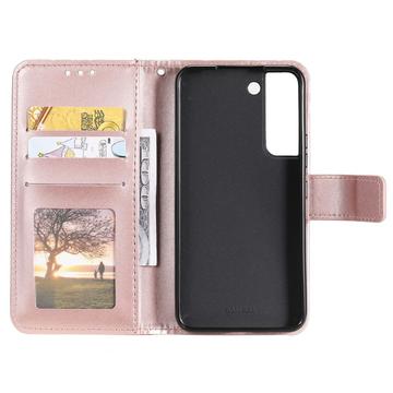 Samsung Galaxy S22 5G Mandala Series Pung Taske med Stativ - Pink